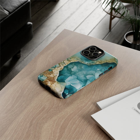 Aquamarine inspired Geode in Watercolor - Impact Resistant Phone Case